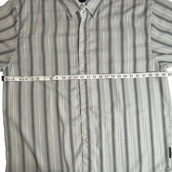 Metafuori New York 3XL Mens Shirt Gray Stripe Button Up Short Sleeve Poly Retro - Picture 9 of 11